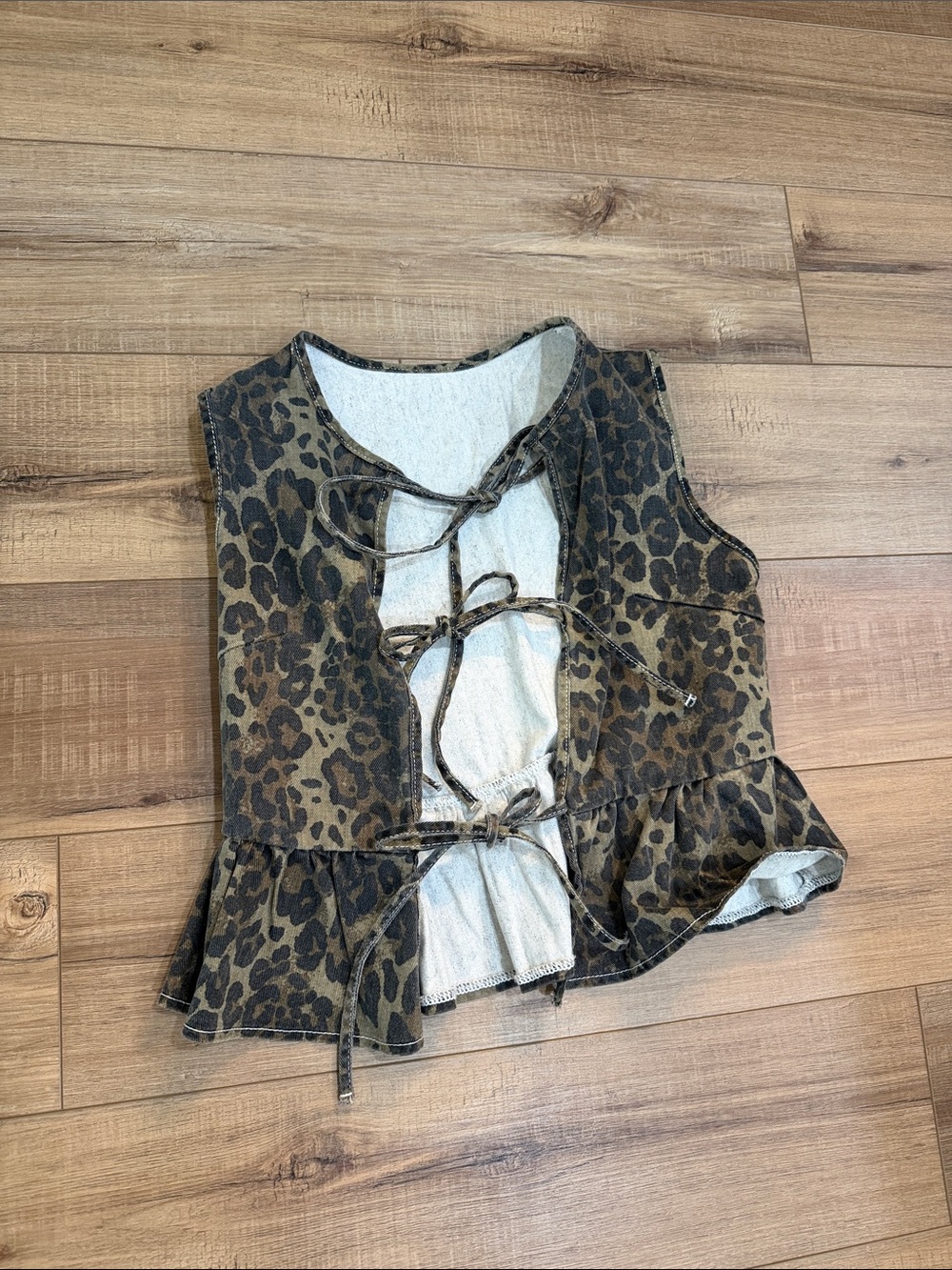 Leopard Print Tie-Front Peplum Vest - Brown & Black